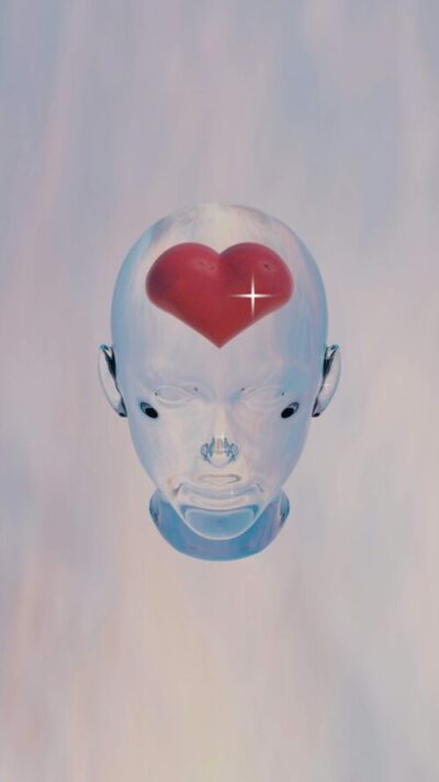 A glass head with a heart inside.